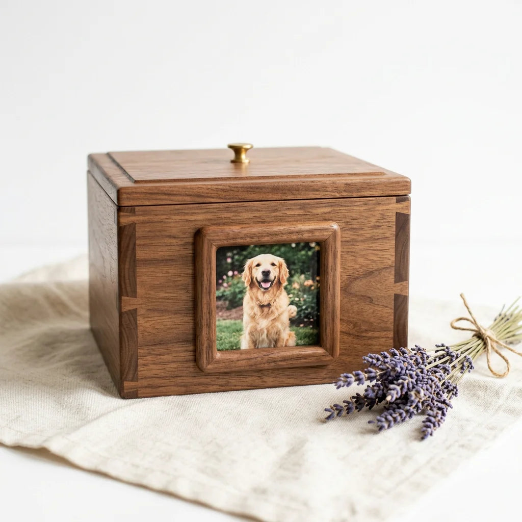 Personalized Wooden Pet Memorial Urn with Photo Frame